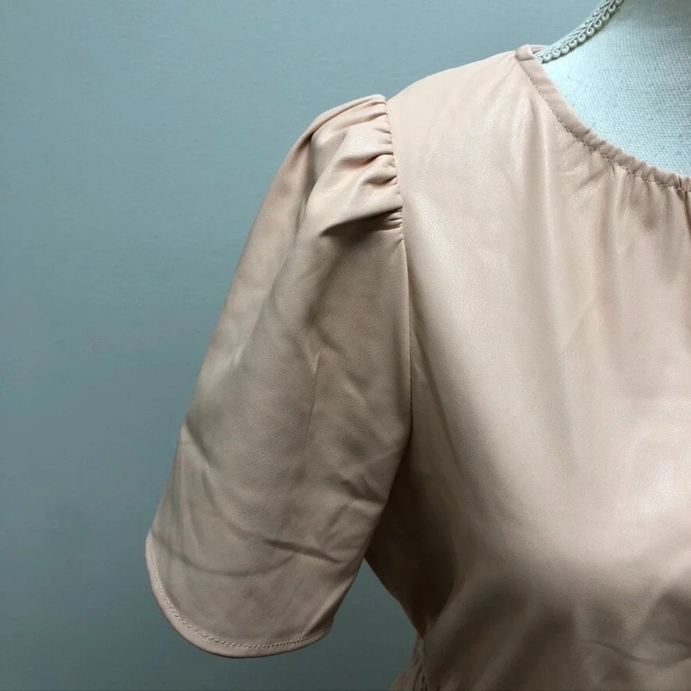 Anthropologie Faux Leather Fit And Flare Dress Womens Medium Pink Coquette